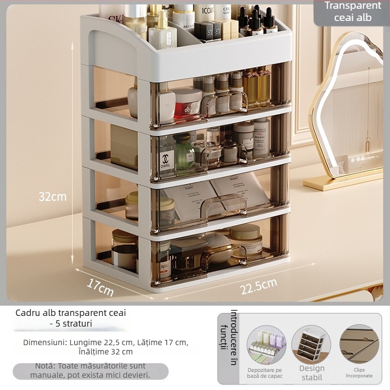 Yi Han Cutie de depozitare pentru cosmetice, Organizator de birou cu sertare pentru rujuri și produse de îngrijire a pielii, Material PP, Stil Light Luxury, Lansare 2025