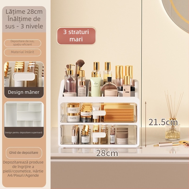 Yi Han Cutie de depozitare pentru cosmetice, Organizator de birou cu sertare pentru rujuri și produse de îngrijire a pielii, Material PP, Stil Light Luxury, Lansare 2025