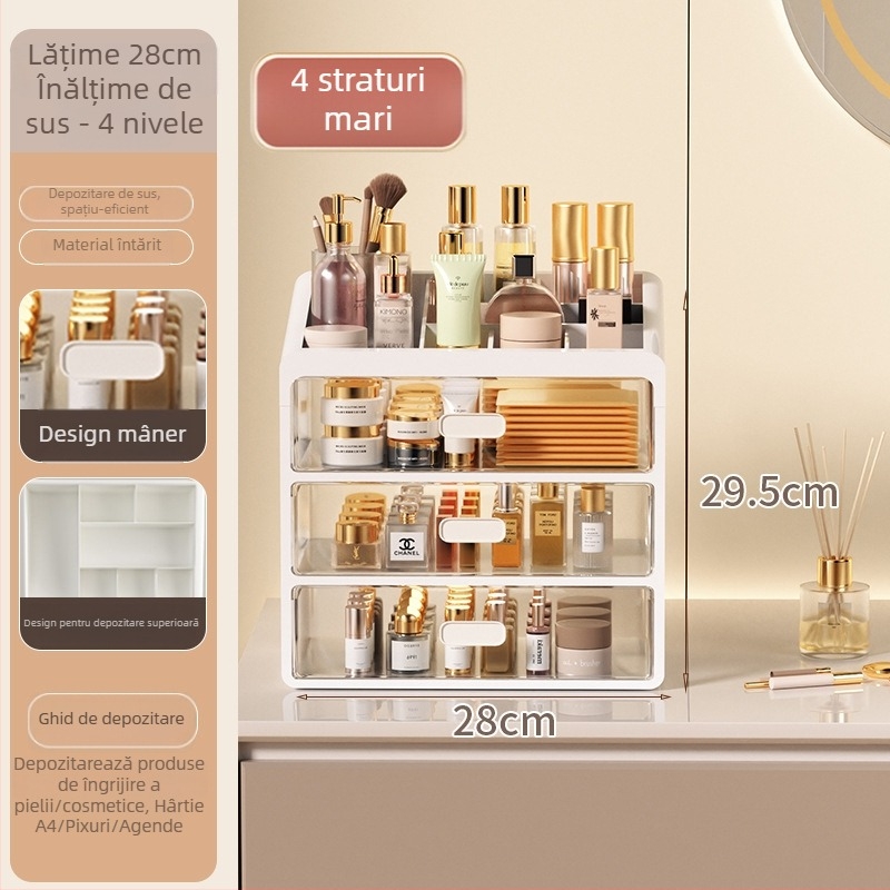 Yi Han Cutie de depozitare pentru cosmetice, Organizator de birou cu sertare pentru rujuri și produse de îngrijire a pielii, Material PP, Stil Light Luxury, Lansare 2025