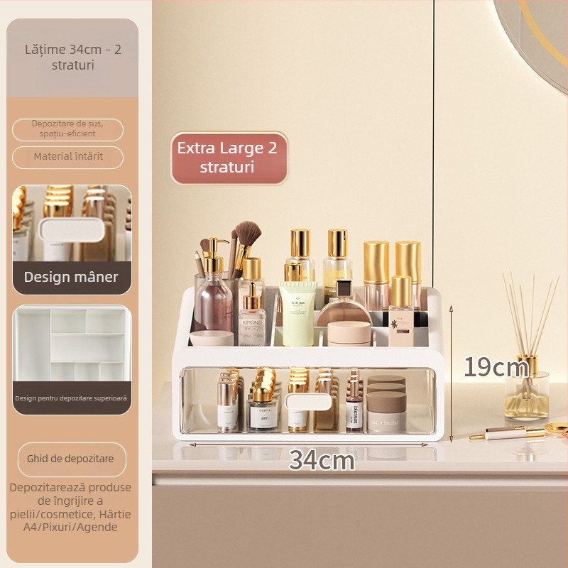 Yi Han Cutie de depozitare pentru cosmetice, Organizator de birou cu sertare pentru rujuri și produse de îngrijire a pielii, Material PP, Stil Light Luxury, Lansare 2025