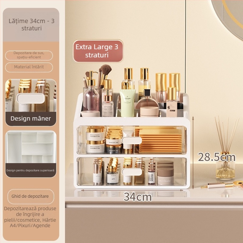 Yi Han Cutie de depozitare pentru cosmetice, Organizator de birou cu sertare pentru rujuri și produse de îngrijire a pielii, Material PP, Stil Light Luxury, Lansare 2025