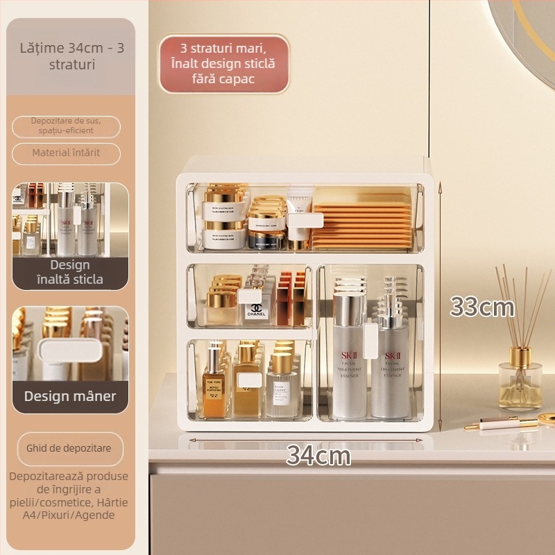 Yi Han Cutie de depozitare pentru cosmetice, Organizator de birou cu sertare pentru rujuri și produse de îngrijire a pielii, Material PP, Stil Light Luxury, Lansare 2025