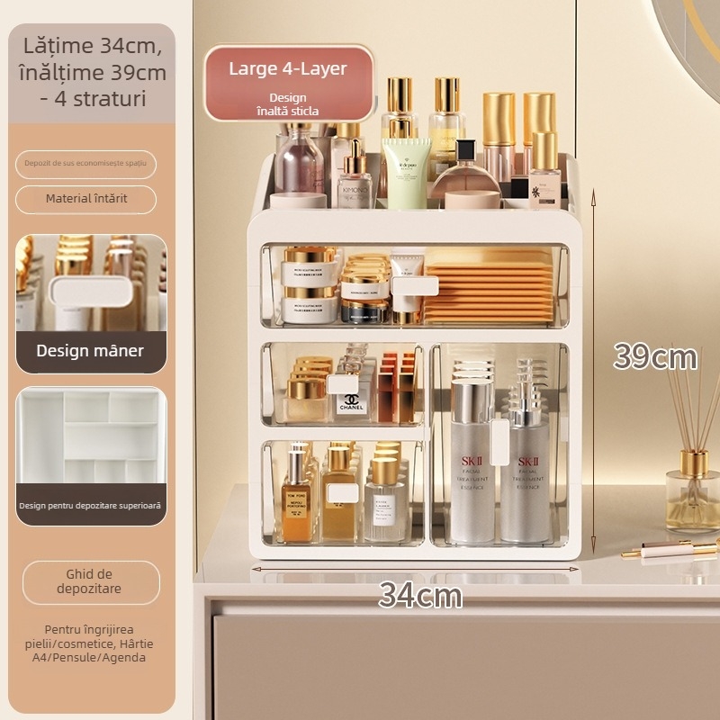 Yi Han Cutie de depozitare pentru cosmetice, Organizator de birou cu sertare pentru rujuri și produse de îngrijire a pielii, Material PP, Stil Light Luxury, Lansare 2025