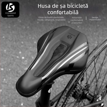 Husă pentru șa de bicicletă, burete îngroșat pentru confort, model KS-2503, brand Kuasuodt/Cross Speed Sports, compatibilă cu biciclete obișnuite, materiale: piele U + silicon + burete + plasă tip sandwich
