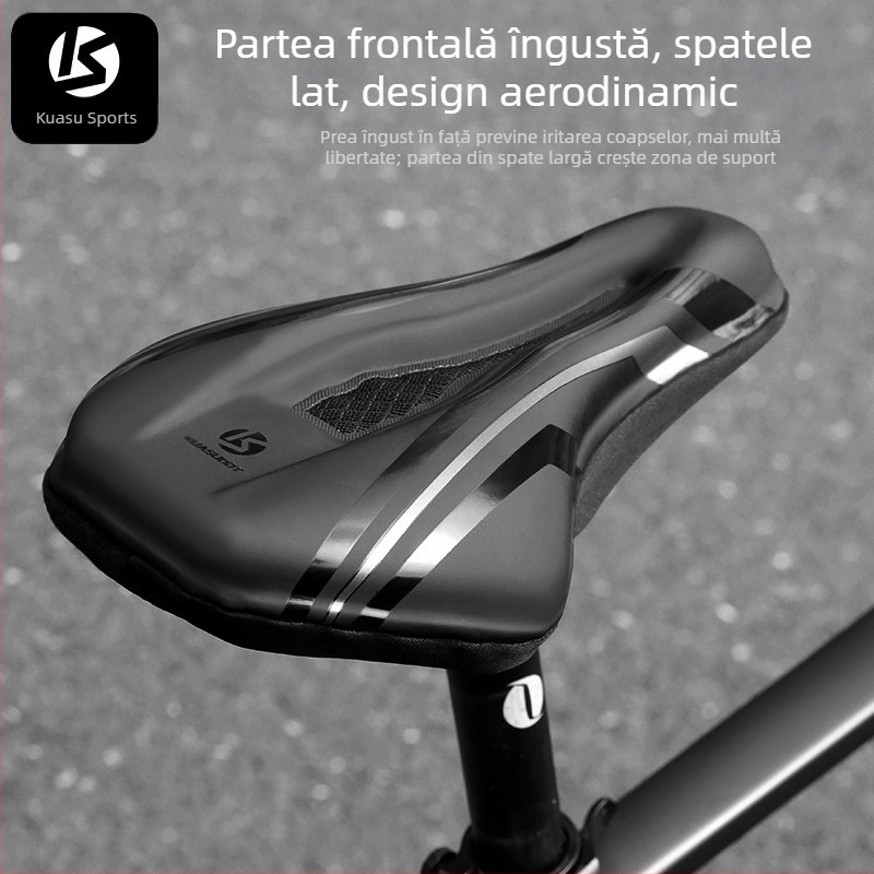 Husă pentru șa de bicicletă, burete îngroșat pentru confort, model KS-2503, brand Kuasuodt/Cross Speed Sports, compatibilă cu biciclete obișnuite, materiale: piele U + silicon + burete + plasă tip sandwich