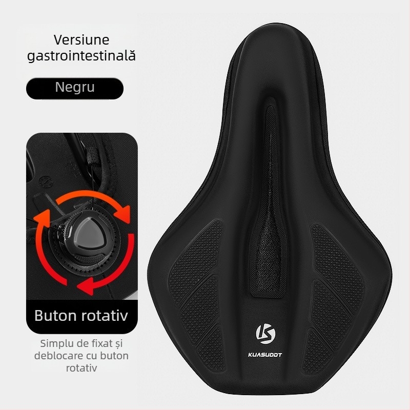 Husă pentru șa de bicicletă, burete îngroșat pentru confort, model KS-2503, brand Kuasuodt/Cross Speed Sports, compatibilă cu biciclete obișnuite, materiale: piele U + silicon + burete + plasă tip sandwich