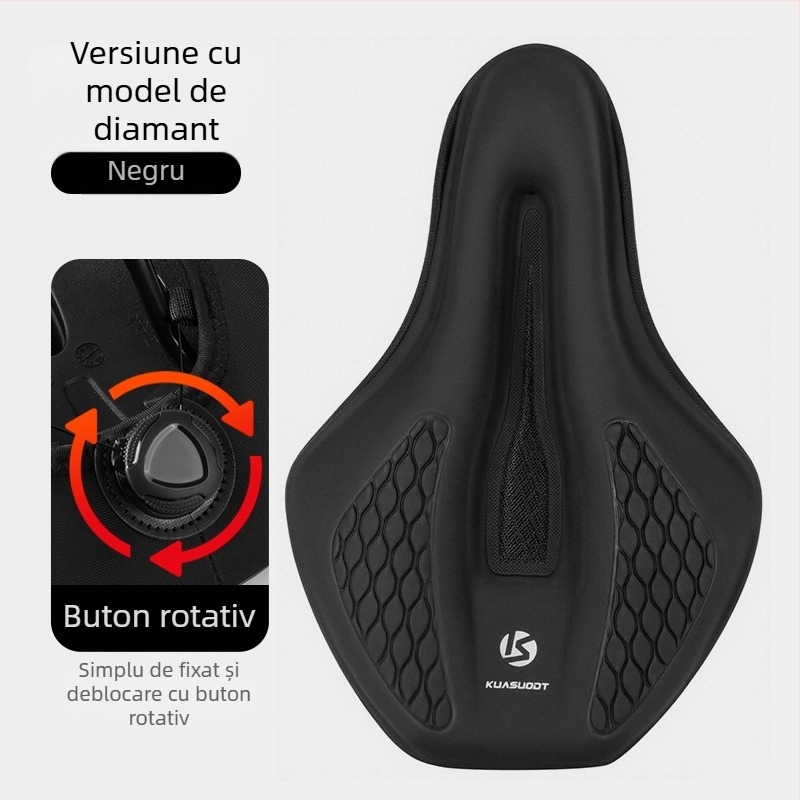 Husă pentru șa de bicicletă, burete îngroșat pentru confort, model KS-2503, brand Kuasuodt/Cross Speed Sports, compatibilă cu biciclete obișnuite, materiale: piele U + silicon + burete + plasă tip sandwich