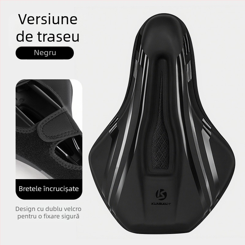 Husă pentru șa de bicicletă, burete îngroșat pentru confort, model KS-2503, brand Kuasuodt/Cross Speed Sports, compatibilă cu biciclete obișnuite, materiale: piele U + silicon + burete + plasă tip sandwich