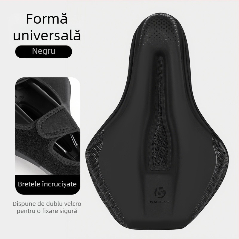 Husă pentru șa de bicicletă, burete îngroșat pentru confort, model KS-2503, brand Kuasuodt/Cross Speed Sports, compatibilă cu biciclete obișnuite, materiale: piele U + silicon + burete + plasă tip sandwich