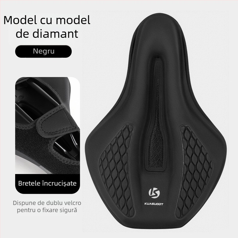 Husă pentru șa de bicicletă, burete îngroșat pentru confort, model KS-2503, brand Kuasuodt/Cross Speed Sports, compatibilă cu biciclete obișnuite, materiale: piele U + silicon + burete + plasă tip sandwich
