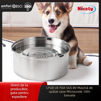 Preety Bol pentru animale din oțel inoxidabil, cu suspensie plutitoare – bol anti-vărsare pentru apă, pentru câini și pisici