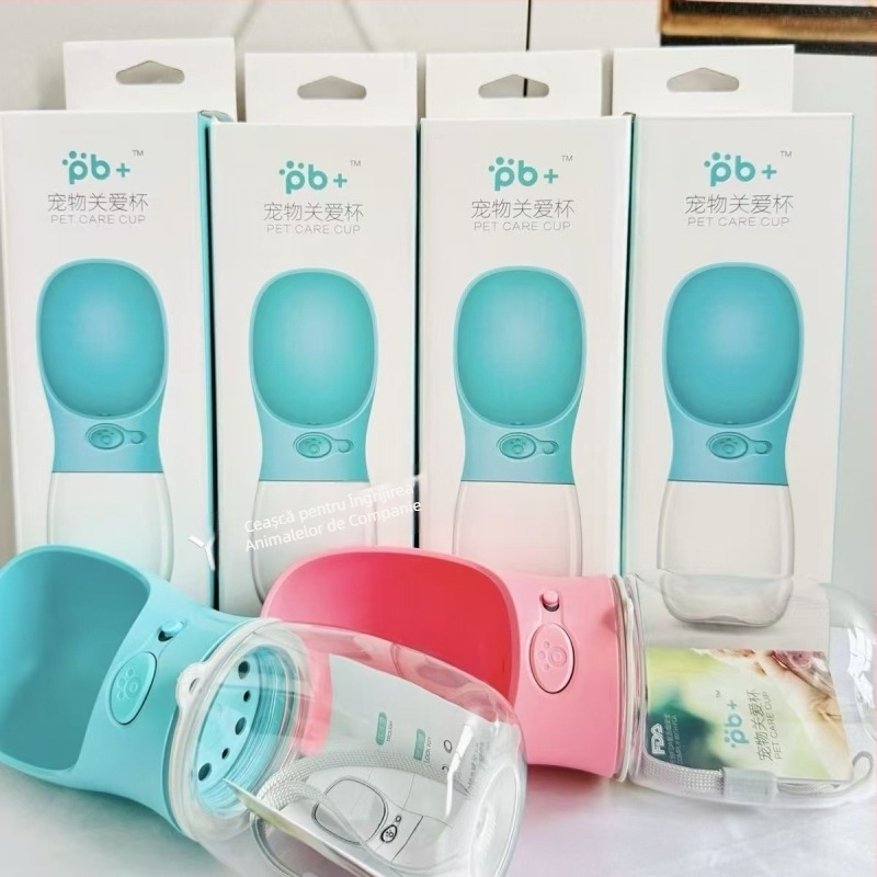 Sticlă de apă portabilă pentru animale de companie cu fântână de băut pentru câini și pisici, potrivită pentru excursii în aer liber
