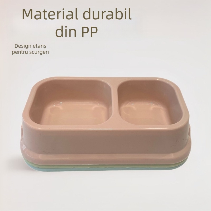 Conte Bol dublu pentru pisici și câini, plastic, compatibil cu hrănire automată, vas pentru mâncare și apă