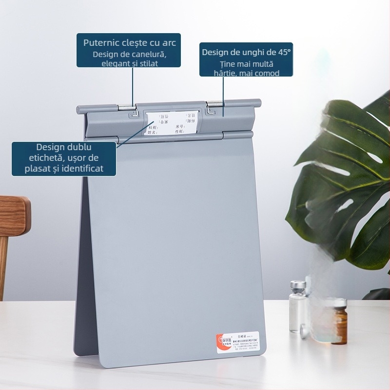 Clip pentru fișe medicale din ABS, imprimare logo, personalizabil, compatibil cu formatul A4, grosime a plăcii 1,2 mm, durabil, rezistent la șocuri