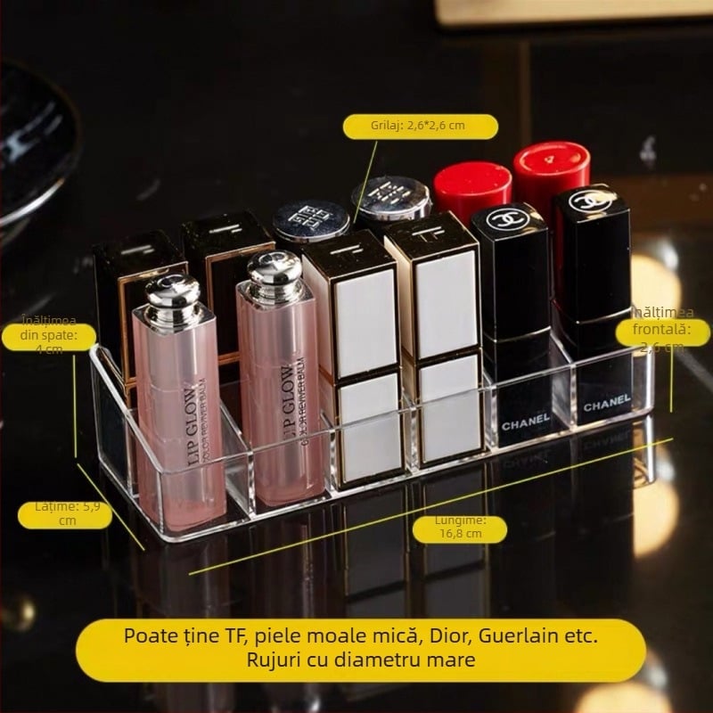 Organizator acrilic pentru rujuri – cutie de depozitare cosmetică, protecție la praf, pentru birou sau internat, stil minimalist, lansat în 2023