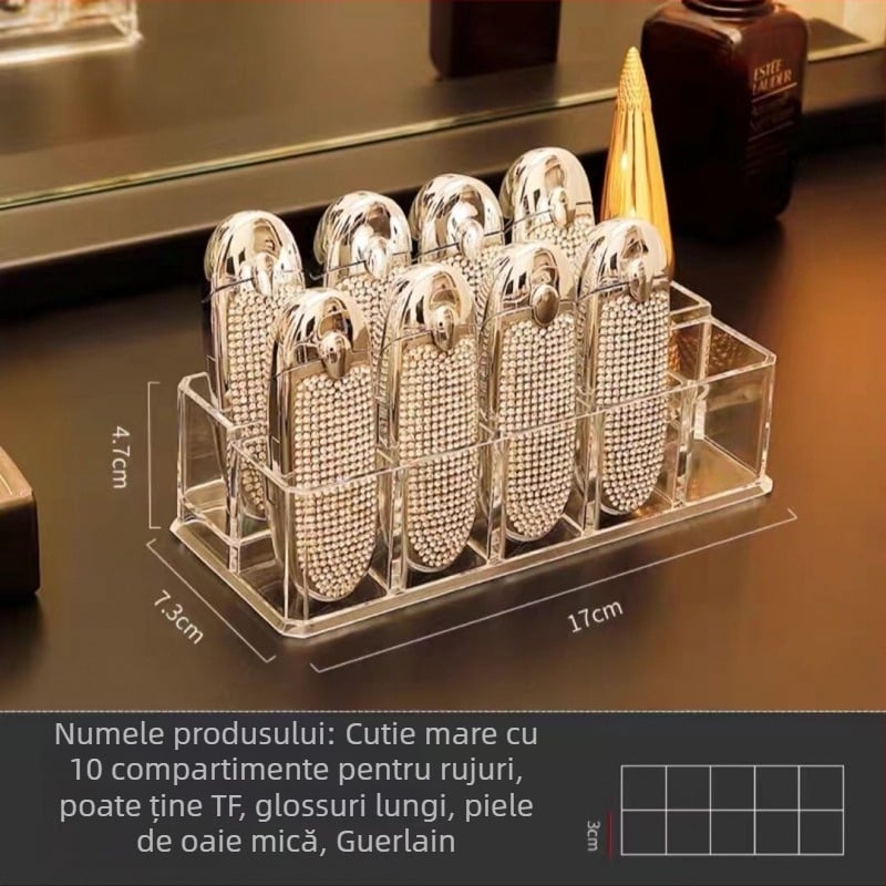 Organizator acrilic pentru rujuri – cutie de depozitare cosmetică, protecție la praf, pentru birou sau internat, stil minimalist, lansat în 2023