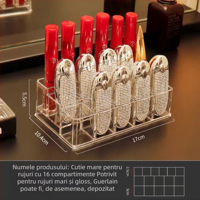 Organizator acrilic pentru rujuri – cutie de depozitare cosmetică, protecție la praf, pentru birou sau internat, stil minimalist, lansat în 2023