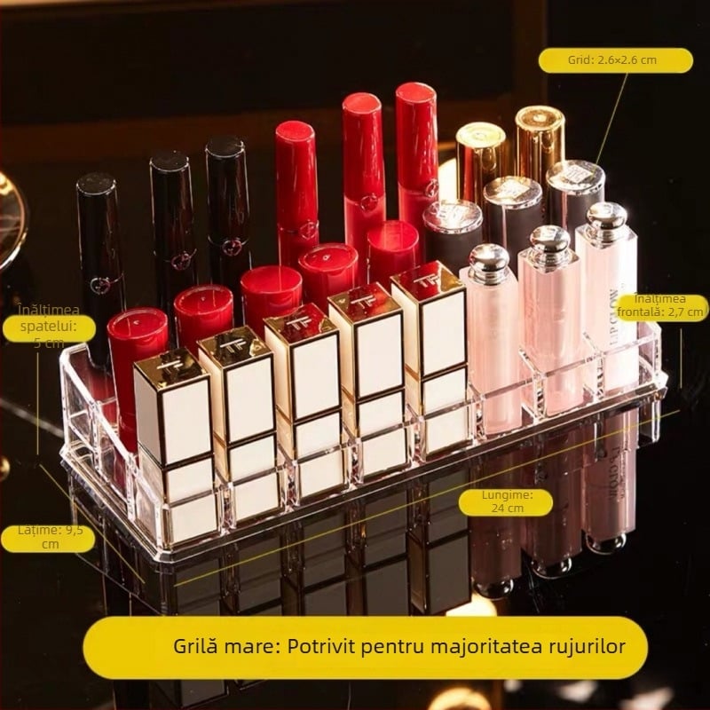 Organizator acrilic pentru rujuri – cutie de depozitare cosmetică, protecție la praf, pentru birou sau internat, stil minimalist, lansat în 2023