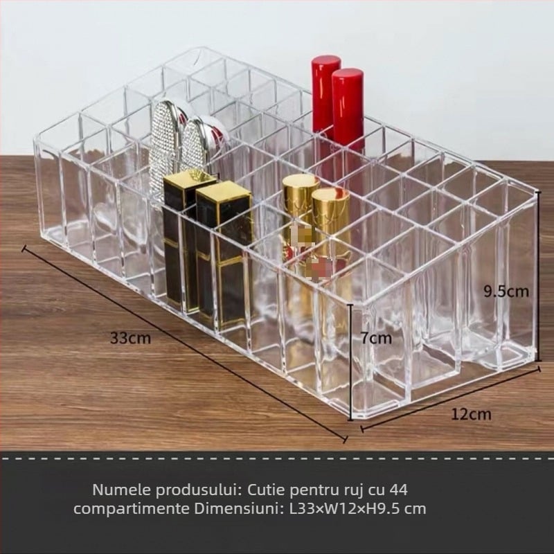 Organizator acrilic pentru rujuri – cutie de depozitare cosmetică, protecție la praf, pentru birou sau internat, stil minimalist, lansat în 2023