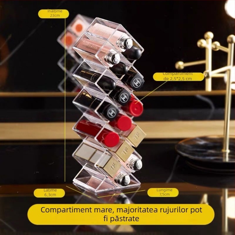 Organizator acrilic pentru rujuri – cutie de depozitare cosmetică, protecție la praf, pentru birou sau internat, stil minimalist, lansat în 2023