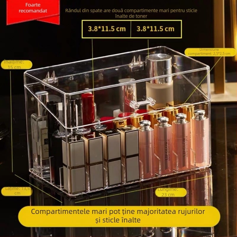 Organizator acrilic pentru rujuri – cutie de depozitare cosmetică, protecție la praf, pentru birou sau internat, stil minimalist, lansat în 2023