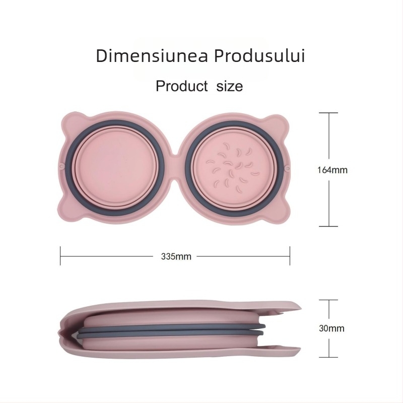 Vas pentru câini din silicon, design pliabil cu boluri duble, portabil pentru călătorii; Brand pet-001; Pachet 100; Categoria: Utensile pentru animale de companie.