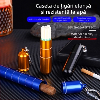 Tub exterior etanș impermeabil din aliaj de aluminiu pentru depozitarea țigaretelor și trabucurilor – cu secțiuni detașabile, personalizabil, nu este lucrat manual