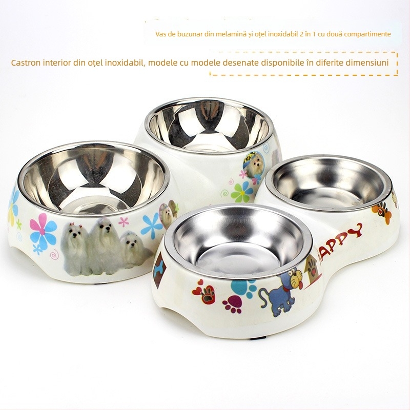 Vas dublu pentru animale de companie din melamină, două în unu, cu bază antiderapantă, potrivit pentru câini și pisici