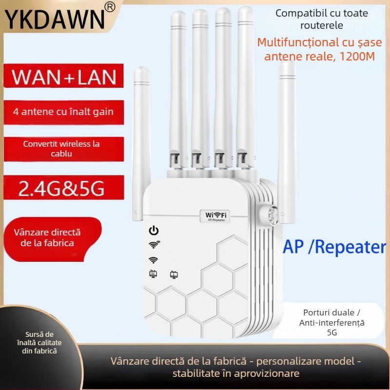Repetor WiFi cu șase antene | 1200 Mbps | acoperire 300 m | 802.11ac | penetrare prin pereți