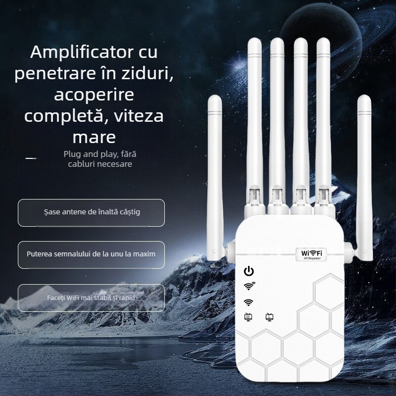 Repetor WiFi cu șase antene | 1200 Mbps | acoperire 300 m | 802.11ac | penetrare prin pereți