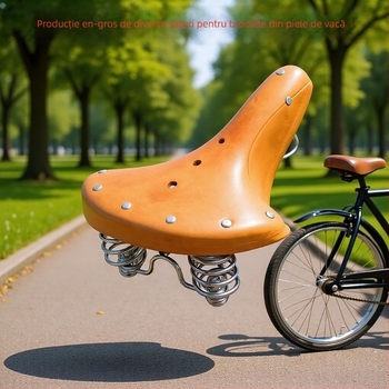 Șa de bicicletă, piele de vită, design retro cu trei arcuri, modelul 28, pentru biciclete obișnuite