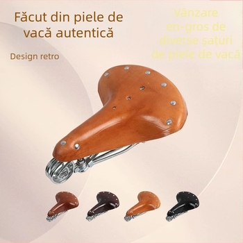 Șa de bicicletă, piele de vită, design retro cu trei arcuri, modelul 28, pentru biciclete obișnuite
