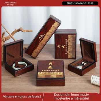 Cutie din lemn pentru bijuterii din jad, portabilă și rezistentă la praf, ambalaj pentru bijuterii cu un singur nivel