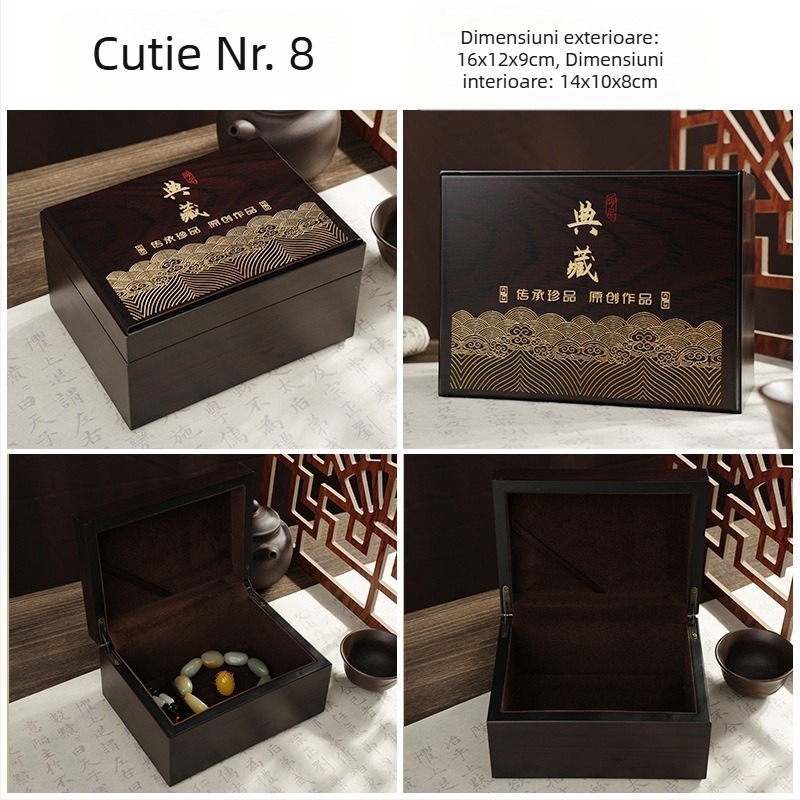 Cutie din lemn pentru bijuterii din jad, portabilă și rezistentă la praf, ambalaj pentru bijuterii cu un singur nivel