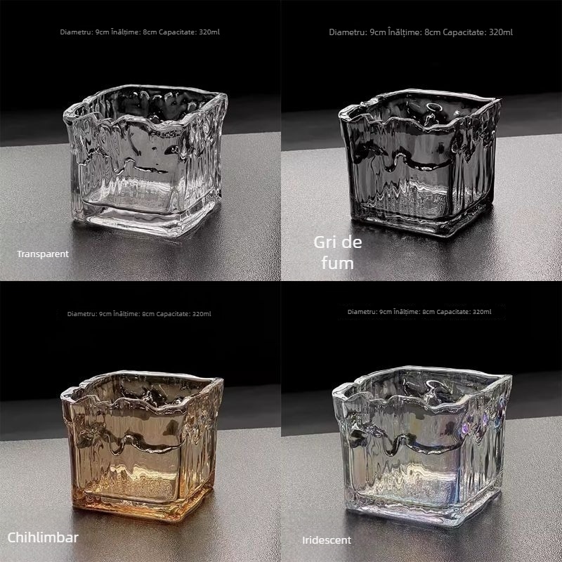 Scrumieră din oțel inoxidabil 304, model cu pattern glaciar, design modern, potrivită pentru living și birou