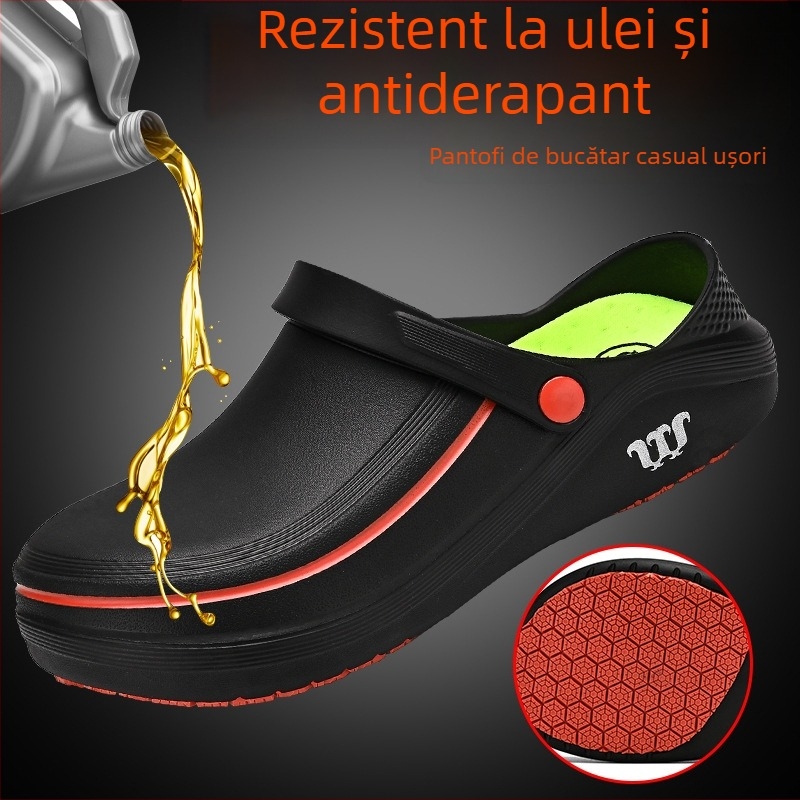 Pantofi de bucătărie anti-derapare, impermeabili, partea superioară EVA, talpă TPR, închidere cu cataramă, vârf rotund, toc mic