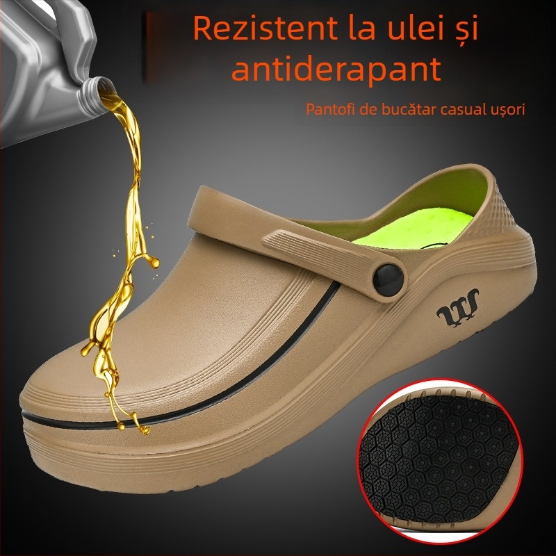 Pantofi de bucătărie anti-derapare, impermeabili, partea superioară EVA, talpă TPR, închidere cu cataramă, vârf rotund, toc mic