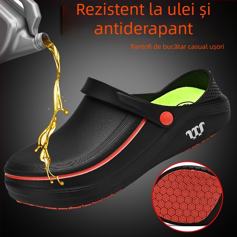 Pantofi de bucătărie anti-derapare, impermeabili, partea superioară EVA, talpă TPR, închidere cu cataramă, vârf rotund, toc mic