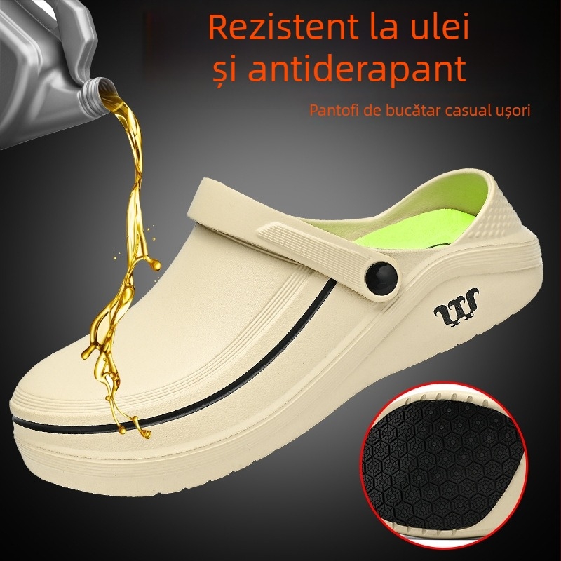 Pantofi de bucătărie anti-derapare, impermeabili, partea superioară EVA, talpă TPR, închidere cu cataramă, vârf rotund, toc mic