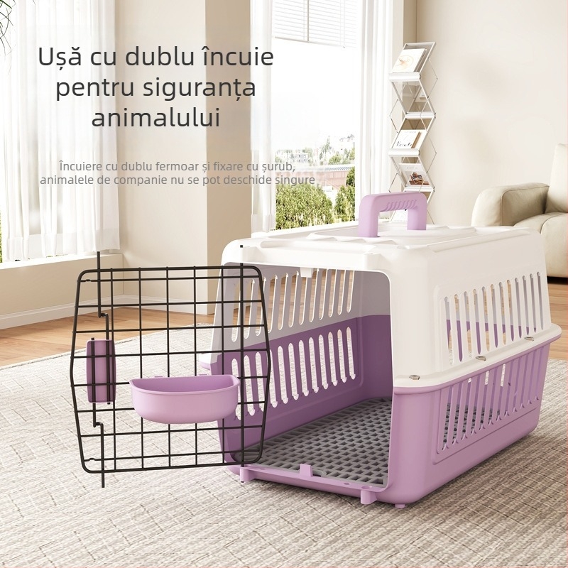 Cușcă portabilă pentru animale de companie, pentru călătorii cu avionul, cu separator; material PP; capacitate 25; duritate medie
