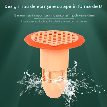 Dispozitiv din plastic pentru prevenirea mirosurilor din drenajul podelei, cu filtru și capac