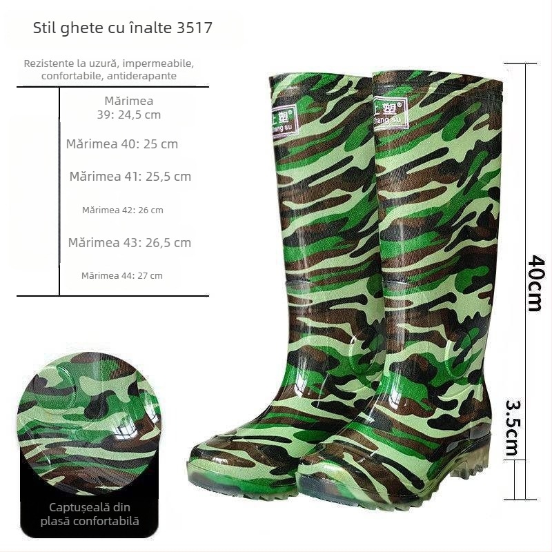 Cizme de ploaie PVC înalte, antiderapante, rezistente la uzură, căptușite cu bumbac