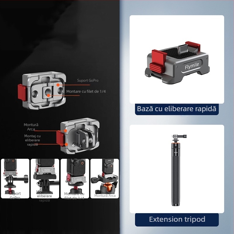 Brdrc trepied extensibil pentru selfie, compatibil cu DJI Action 5 Pro, Osmo 360 / Osmo 3/4 — aliaj de aluminiu