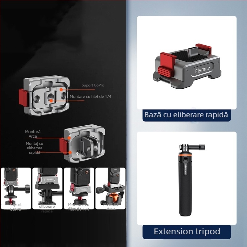 Brdrc trepied extensibil pentru selfie, compatibil cu DJI Action 5 Pro, Osmo 360 / Osmo 3/4 — aliaj de aluminiu