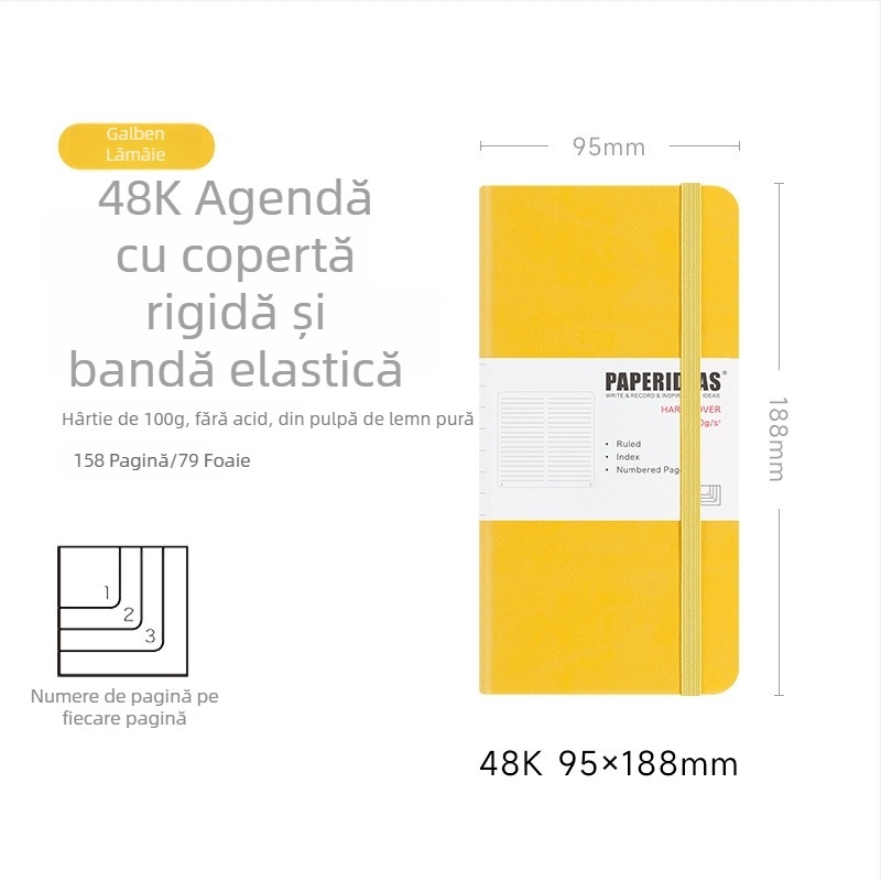 PAPERIDEAS 48K Caiet pentru studenți cu pătrate în grilă, copertă din piele PU, bandă elastică, carnet de buzunar