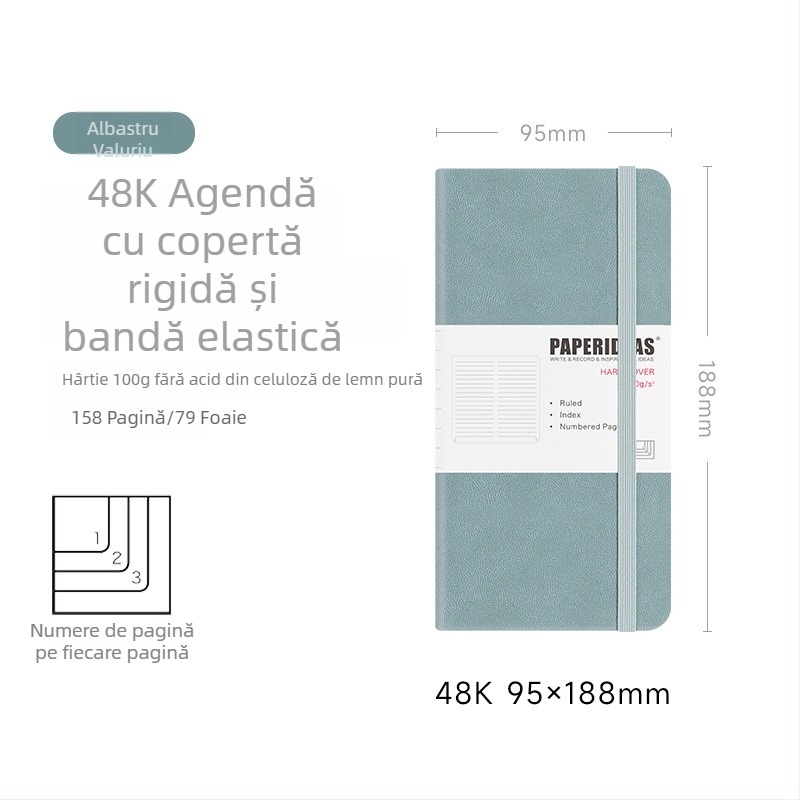 PAPERIDEAS 48K Caiet pentru studenți cu pătrate în grilă, copertă din piele PU, bandă elastică, carnet de buzunar