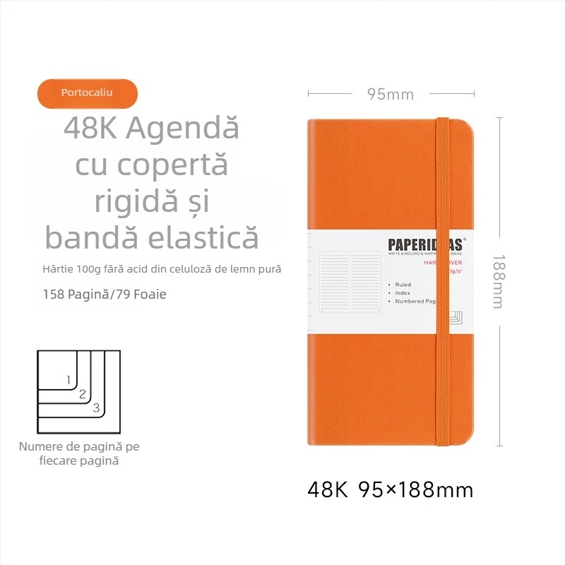 PAPERIDEAS 48K Caiet pentru studenți cu pătrate în grilă, copertă din piele PU, bandă elastică, carnet de buzunar