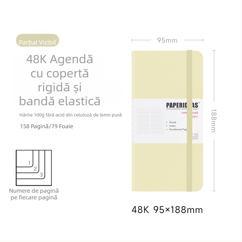 PAPERIDEAS 48K Caiet pentru studenți cu pătrate în grilă, copertă din piele PU, bandă elastică, carnet de buzunar