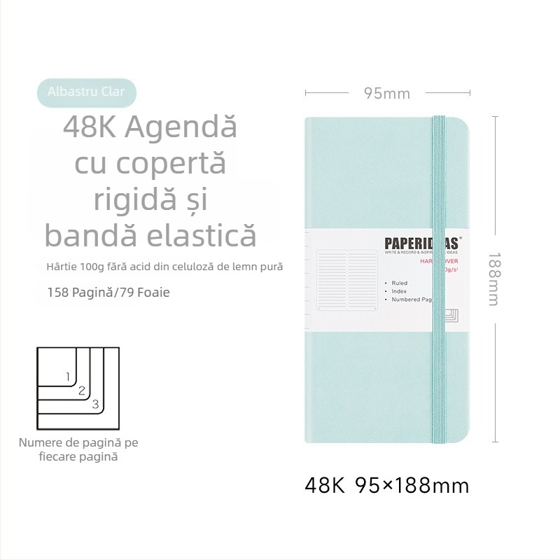 PAPERIDEAS 48K Caiet pentru studenți cu pătrate în grilă, copertă din piele PU, bandă elastică, carnet de buzunar