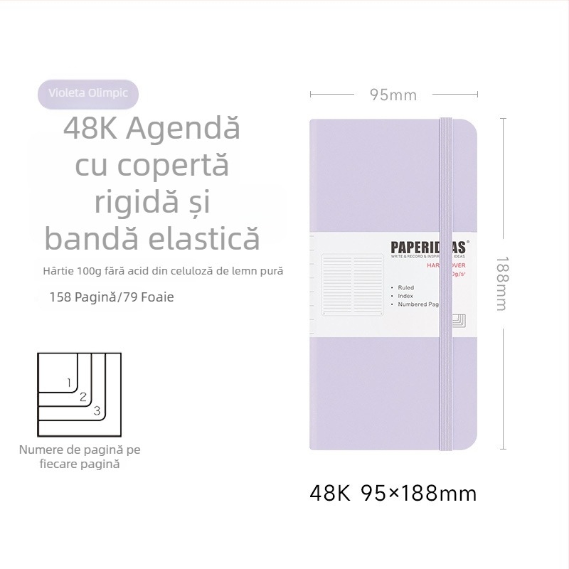 PAPERIDEAS 48K Caiet pentru studenți cu pătrate în grilă, copertă din piele PU, bandă elastică, carnet de buzunar